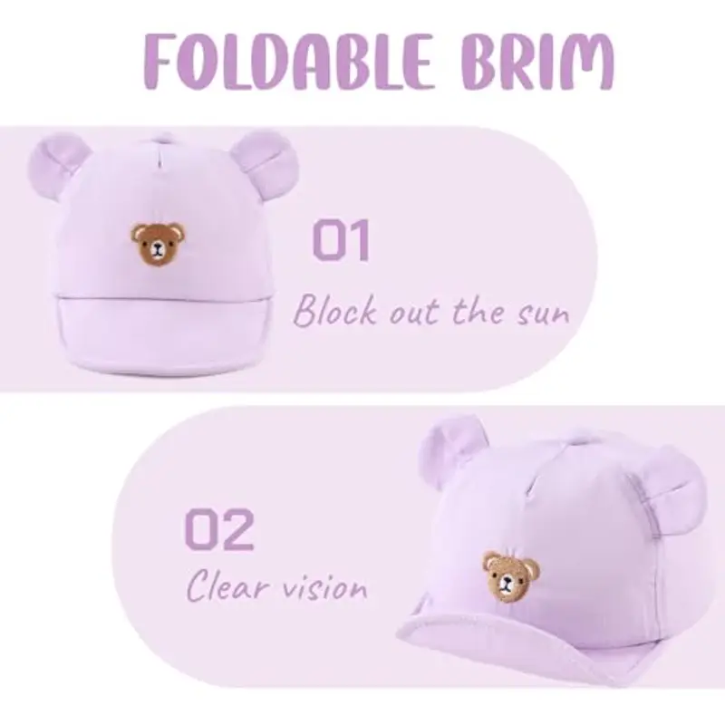 MniJiza Orso Cappellino per Neonati Bambino Ragazza Ragazzo Cappello da Sole Primavera Estate (3-18 Mois, Orso Lillà) miniatura 3
