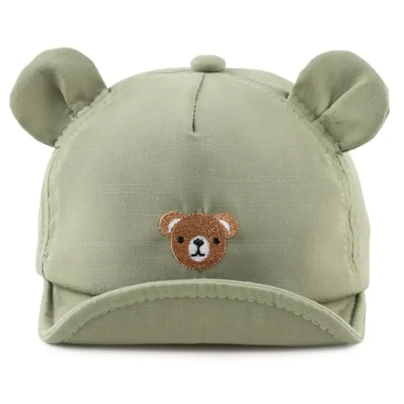 MniJiza Orso Cappellino per Neonati Bambino Ragazza Ragazzo Cappello da Sole Primavera Estate (3-18 Mois, Orso Olive)