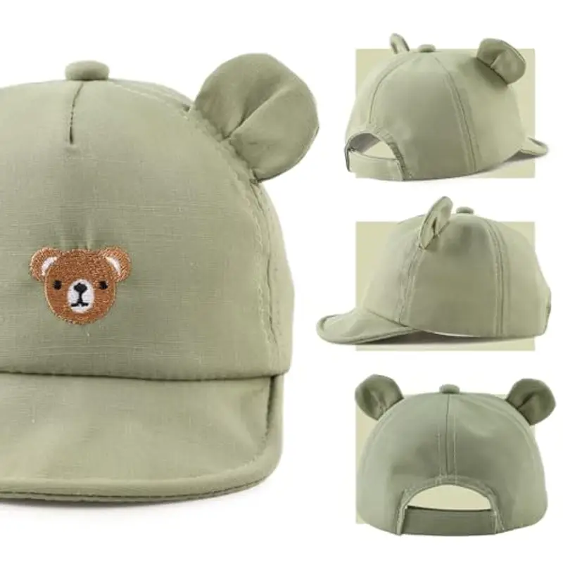 MniJiza Orso Cappellino per Neonati Bambino Ragazza Ragazzo Cappello da Sole Primavera Estate (3-18 Mois, Orso Olive) miniatura 2