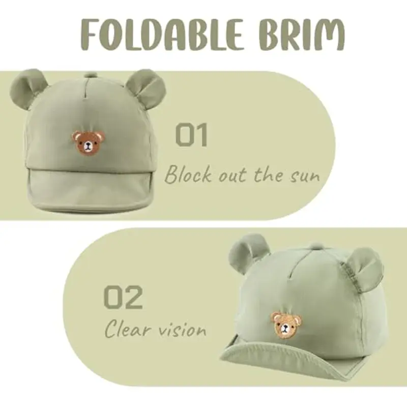 MniJiza Orso Cappellino per Neonati Bambino Ragazza Ragazzo Cappello da Sole Primavera Estate (3-18 Mois, Orso Olive) miniatura 3