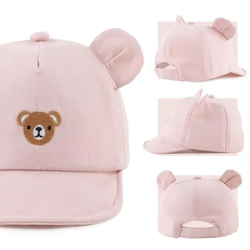 MniJiza Orso Cappellino per Neonati Bambino Ragazza Ragazzo Cappello da Sole Primavera Estate (3-18 Mois, Orso Rosa) miniatura 2