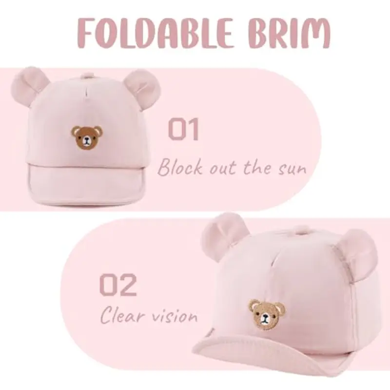 MniJiza Orso Cappellino per Neonati Bambino Ragazza Ragazzo Cappello da Sole Primavera Estate (3-18 Mois, Orso Rosa) miniatura 3
