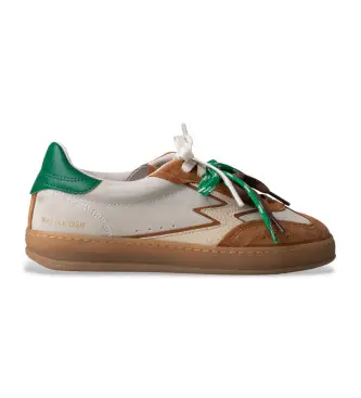 per donna CL264 Sneakers Club in pelle beige (36), Basso, Stringhe, Casual Verde