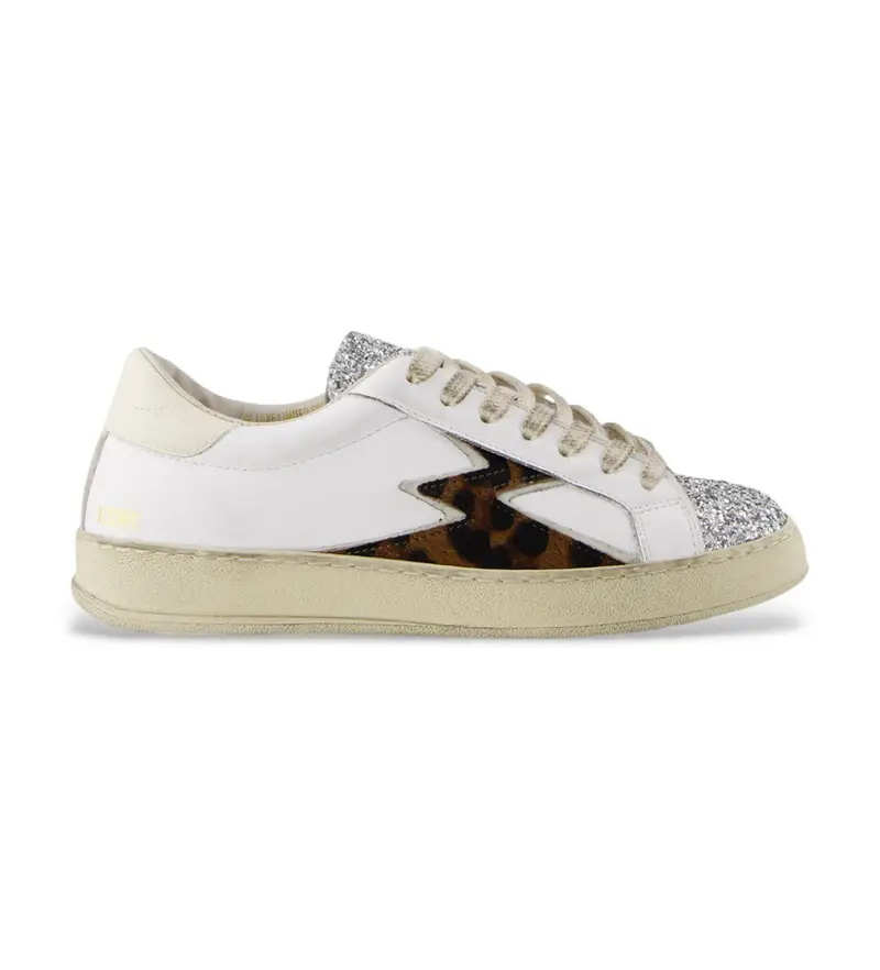 per donna IC134 Iconiche sneakers in pelle bianca (36), Bianco, Basso, Stringhe, Casual Argento