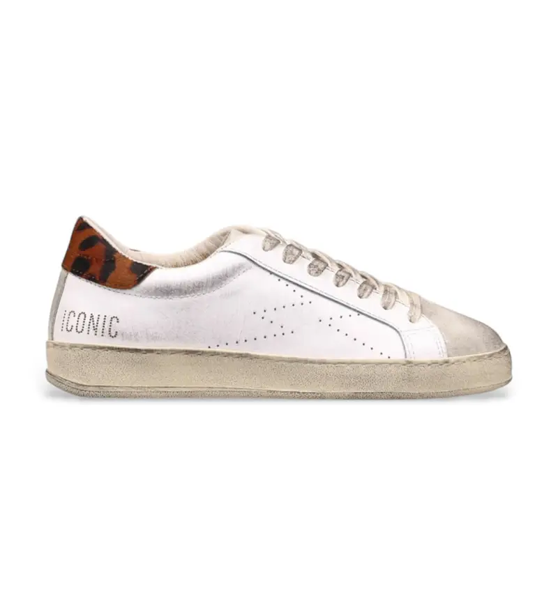 per donna IC138 Iconiche sneakers in pelle argentata (36), Argento, Basso, Stringhe, Casual Bianco