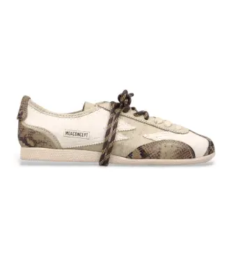 per donna IK298 Sneakers Ikigai in pelle beige (36), Basso, Stringhe, Casual Bianco