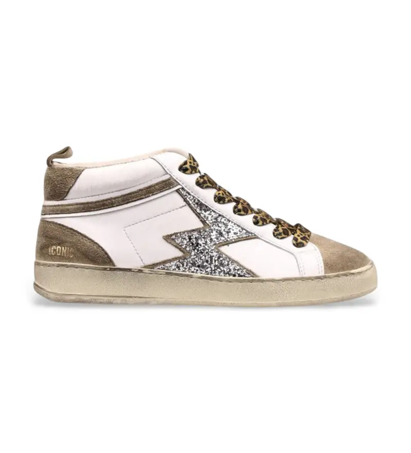 per donna IMD140 Sneakers iconiche in pelle bianca media (38), Bianco, Basso, Stringhe, Casual Argento