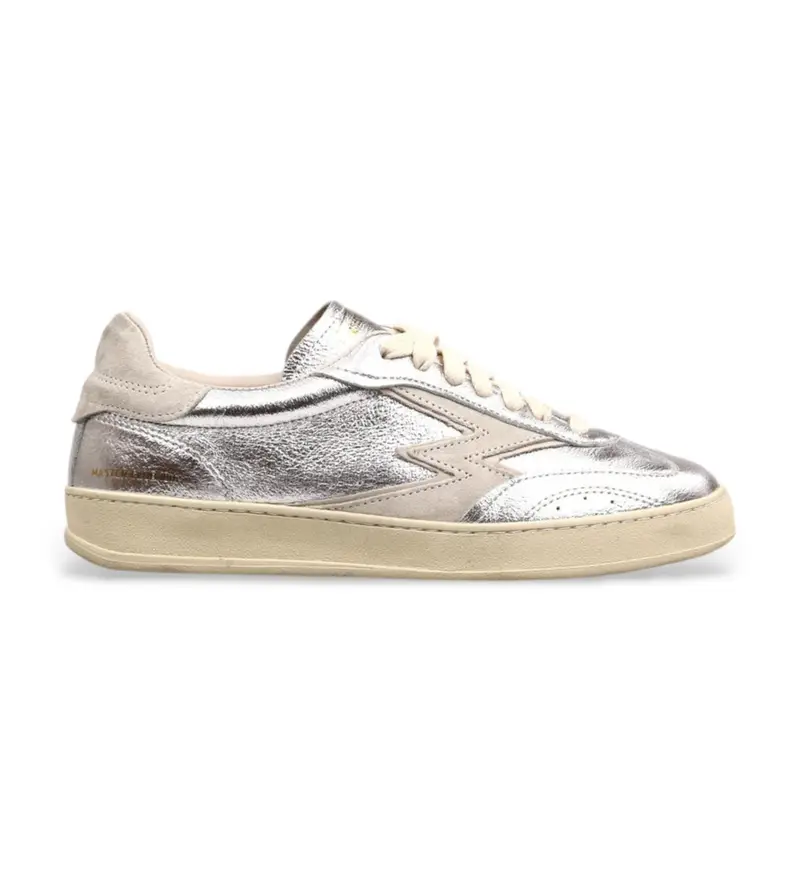 per donna MG578CO Sneakers Club in pelle argento (37), Basso, Stringhe, Casual Bianco