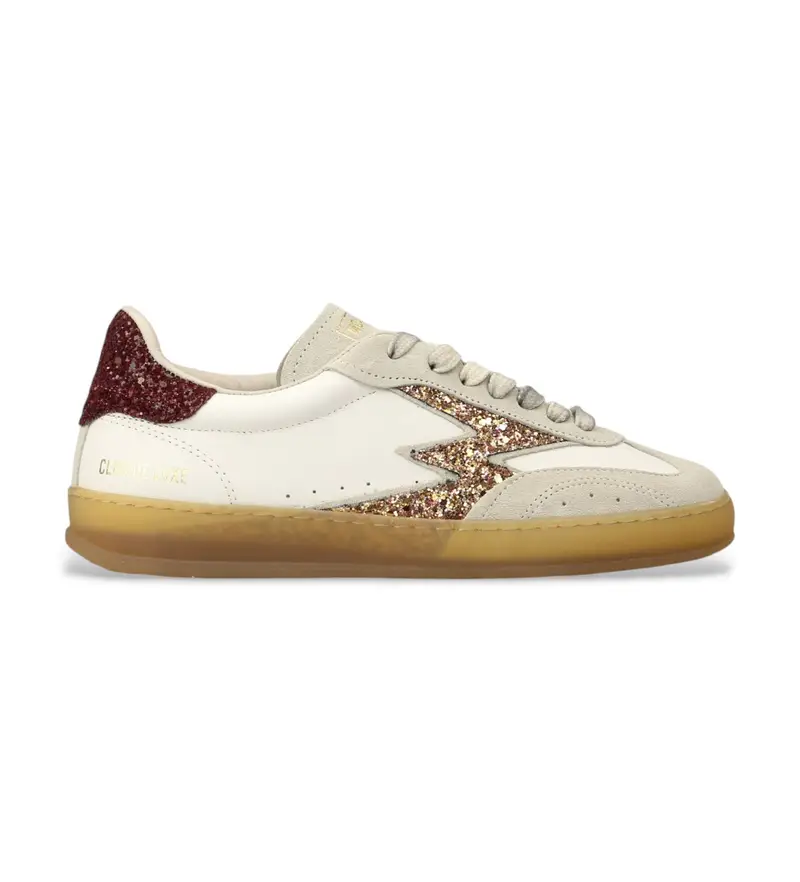 per donna. MG703CO Sneakers Club in pelle beige e marrone (36), Basso, Stringhe, Casual Rosso