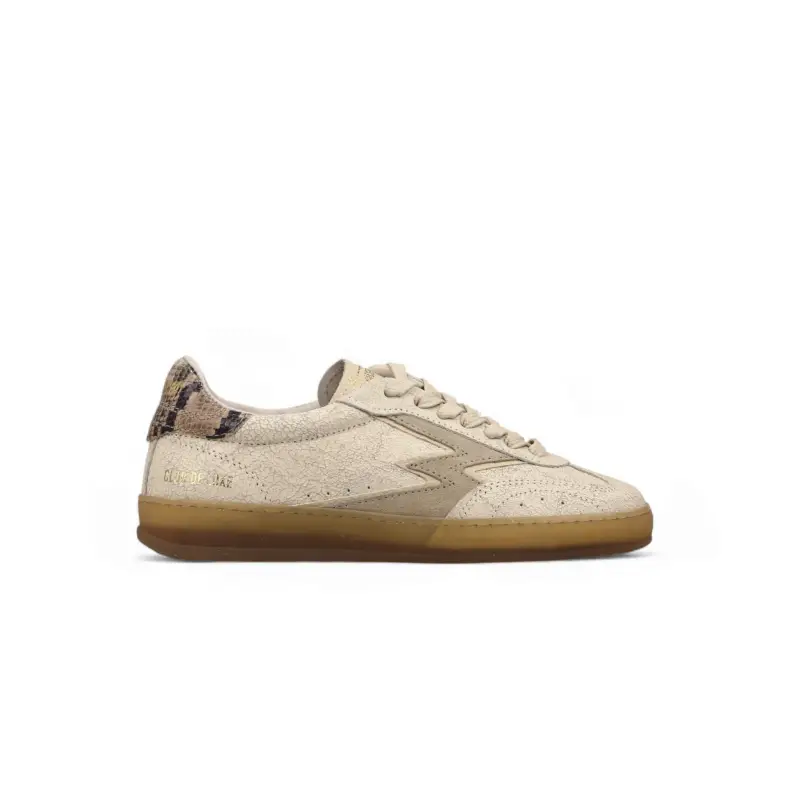 Sneaker Club Beige Crackle Stampa Snake Tabacco