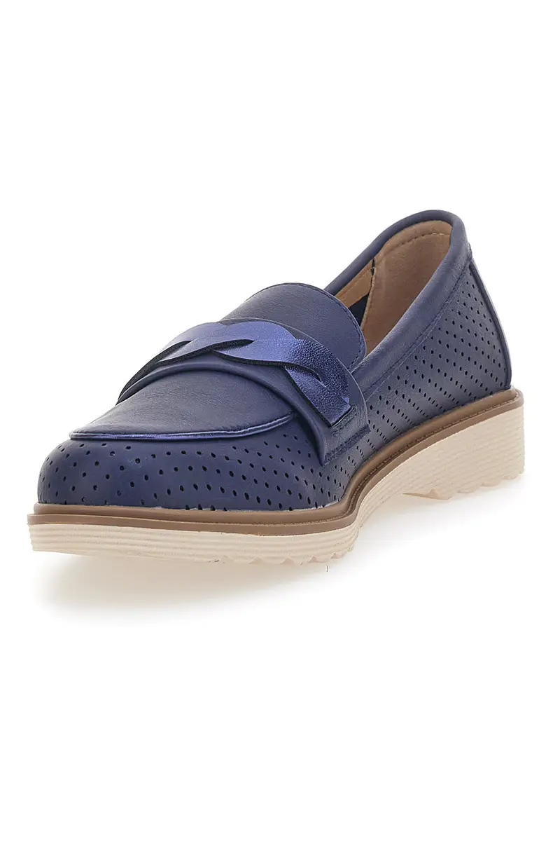 Mocassino Blu Traforato Le Havre Paris 526819 miniatura 3