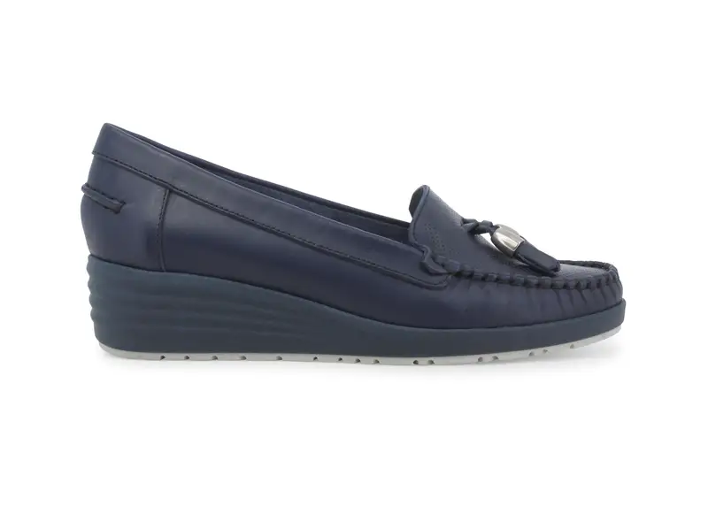 Mocassino donna in pelle blu 01027z