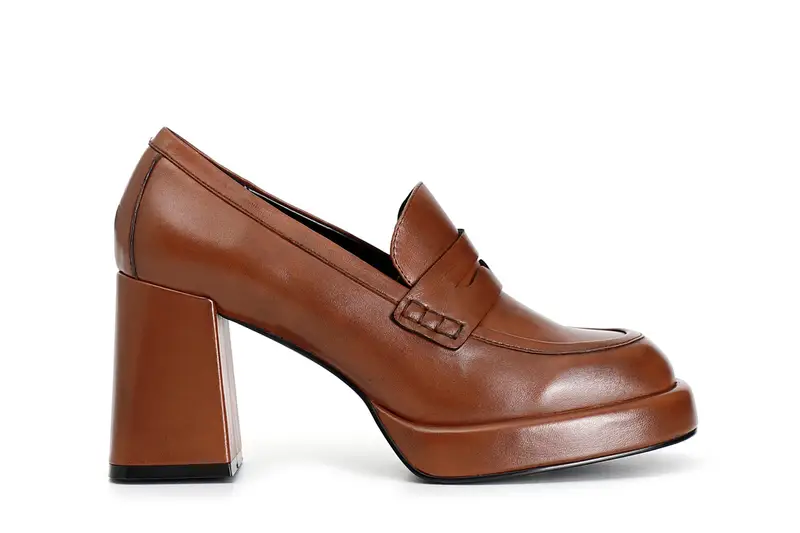 mocassino donna in pelle con plateau brandy 37