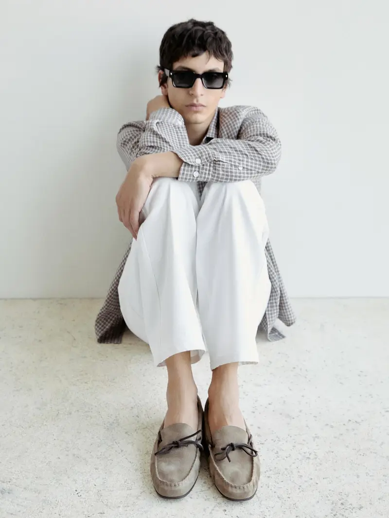 Mocassino In Pelle Scamosciata Con Fiocco - Sabbia - 41 - Massimo Dutti - Maschile