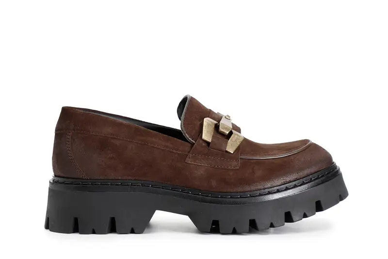 mocassino in pelle scamosciata con morsetto caffè 40