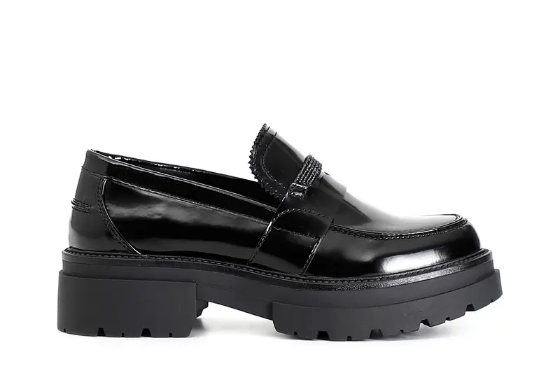 mocassino in similpelle con riporto strass nero 37