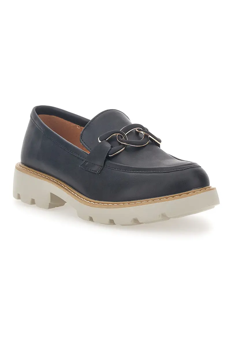 Mocassino Nero con Catenella e Suola Carrarmato Le Havre Paris 602915 miniatura 2