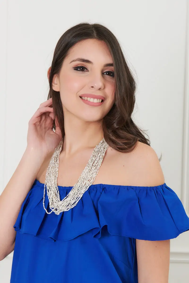 COLLANA MULTIFILI E PERLINE | Colore Bianco |