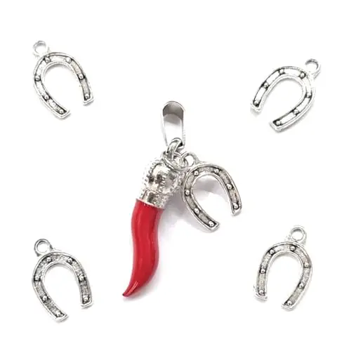 MODA MavillA Ciondolo in Acciaio con Corno Rosso e Quadrifoglio E ciampa cavallo miniatura 2