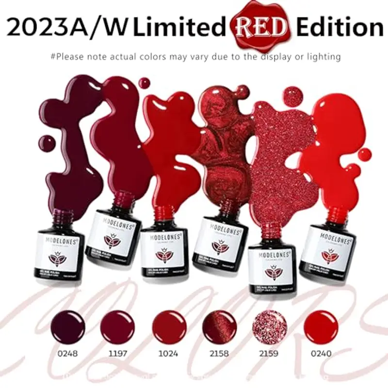 Modelones Smalto UV 6 Colori Gel Smalto UV con Magnete, Smalto per Unghie Cat Eye Gel UV Set Smalto Serie Rosso Brillante Soak Off French Manicure fai da te regali per la primavera estate 7 miniatura 2