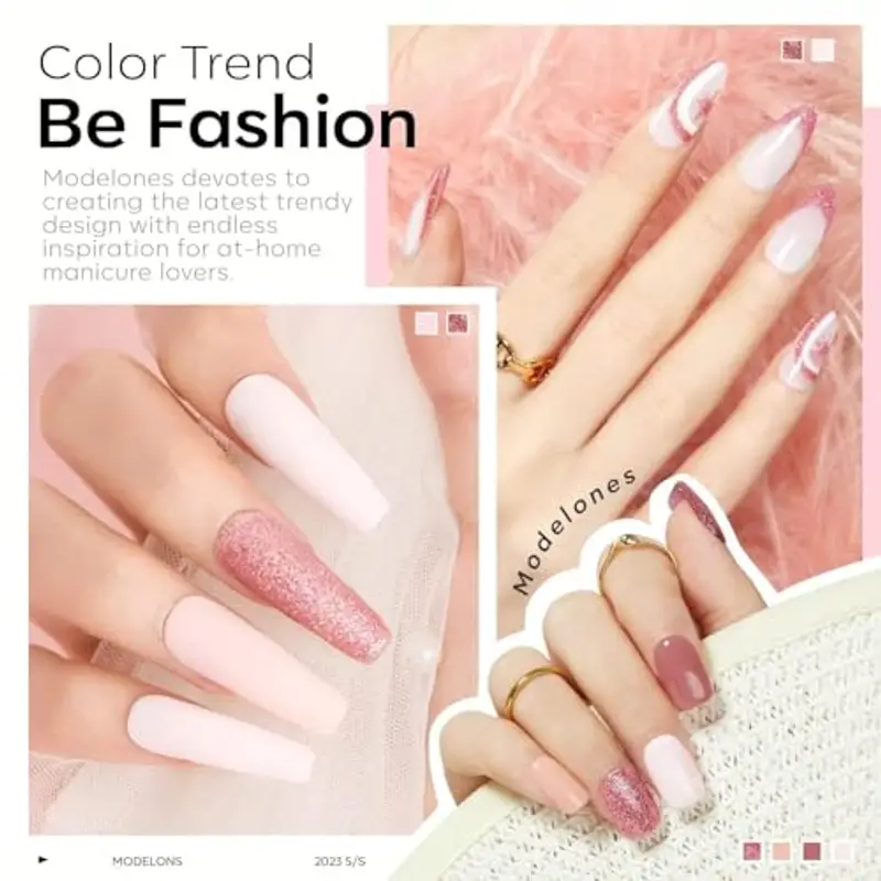 Modelones Smalto UV per unghie, 6 colori, set di smalti UV, rosa nudo glitter primavera estate pastello smalto Soak Off Nail Polish French Manicure fai da te a casa 7 ml miniatura 2