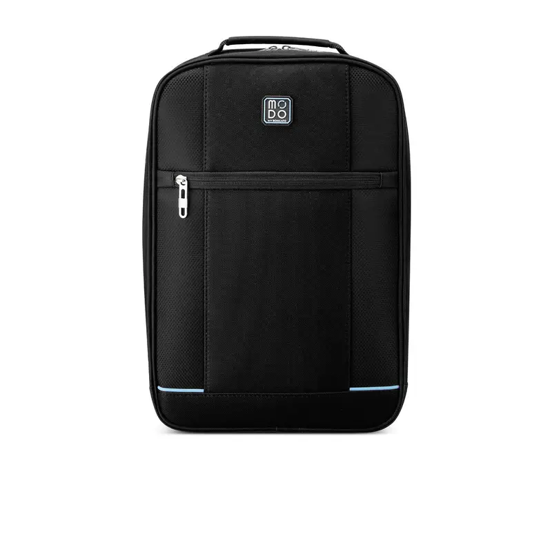 Zaino nero da viaggio con zip e tasca frontale