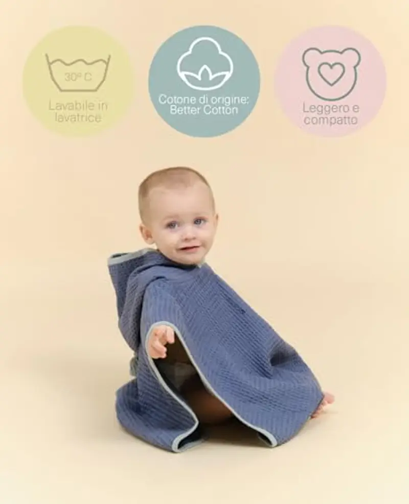 molis&co. Poncho da bagno per bambini 1-2 anni. Blue Ocean. Telo mare con cappuccio. Accappatoio per bambini leggero e compatto. (OEKO-TEX 100) miniatura 3