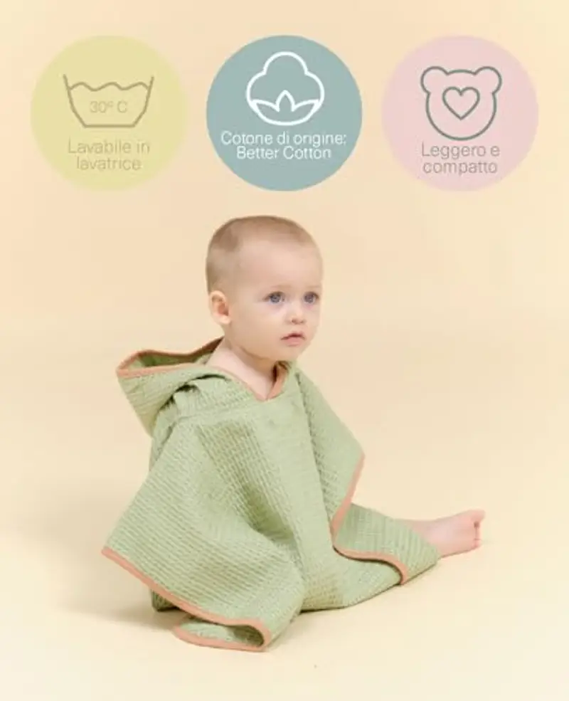 molis&co. Poncho da bagno per bambini 1-2 anni. Green Splash. Telo mare con cappuccio. Accappatoio per bambini leggero e compatto. (OEKO-TEX 100) miniatura 3