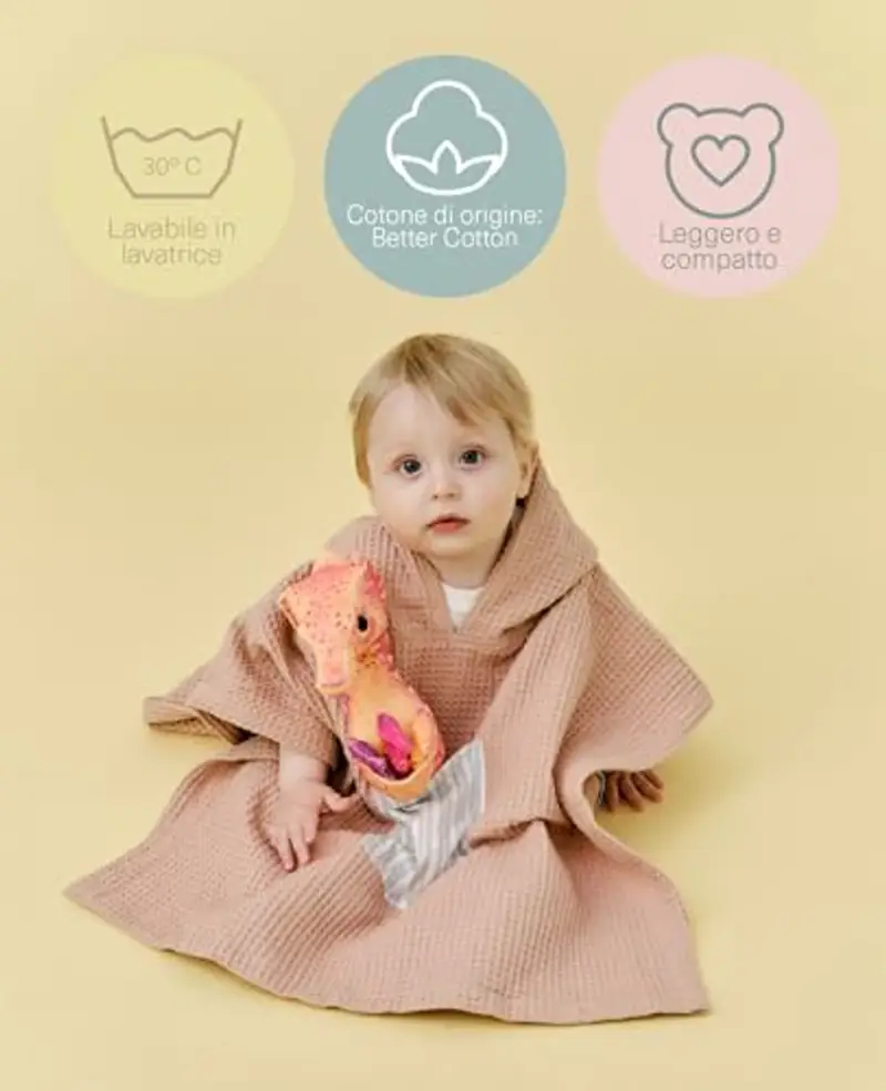 molis&co. Poncho da bagno per bambini 3-4 anni. Stripes. Telo mare con cappuccio. Accappatoio per bambini leggero e compatto. (OEKO-TEX 100) miniatura 3