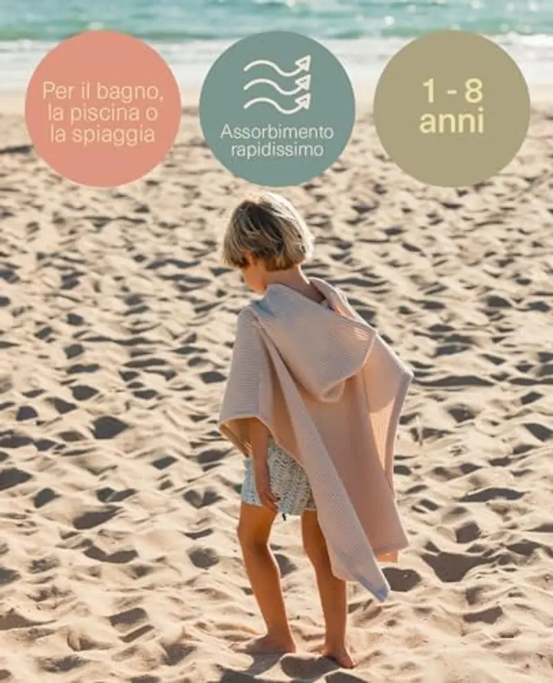 molis&co. Poncho da bagno per bambini 3-4 anni. Zinnia. Telo mare con cappuccio. Accappatoio per bambini leggero e compatto. (OEKO-TEX 100) miniatura 2