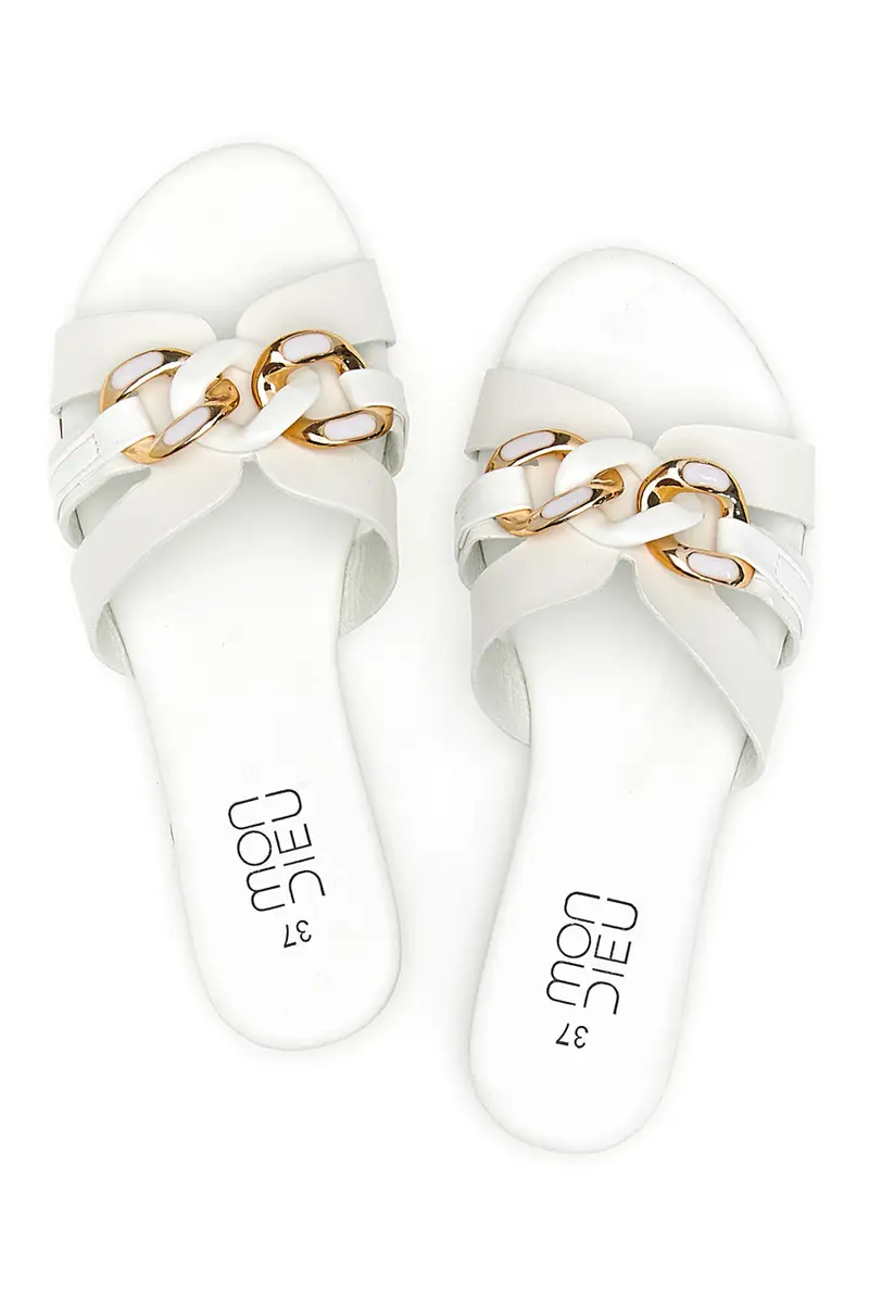 Ciabatte bianche con catena dorata Mon Dieu PREA132 [BIANCO]