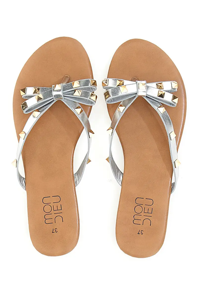 Ciabatte Infradito Argento con Fiocco e Borchie MON DIEU PREA842 [ARGENTO]