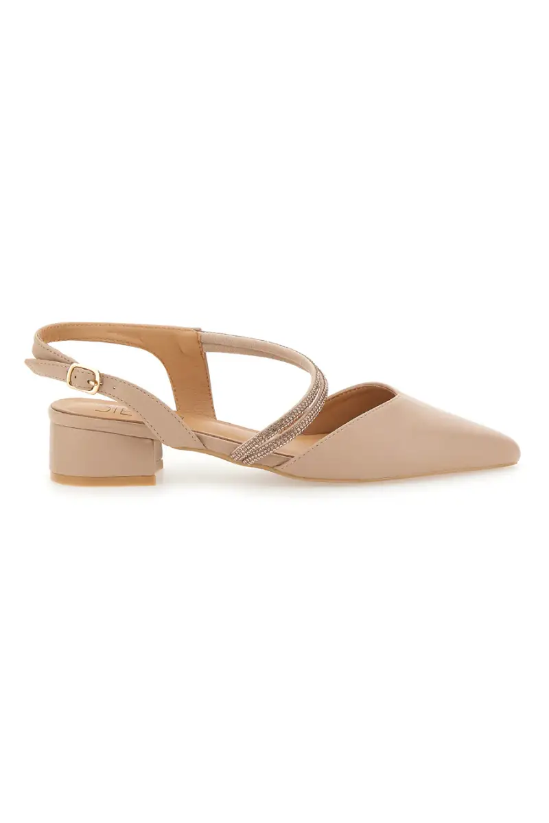 Décolleté Slingback Nude con Punta Sfilata e Cinturino con Strass Mon Dieu 883153 [NUDE]