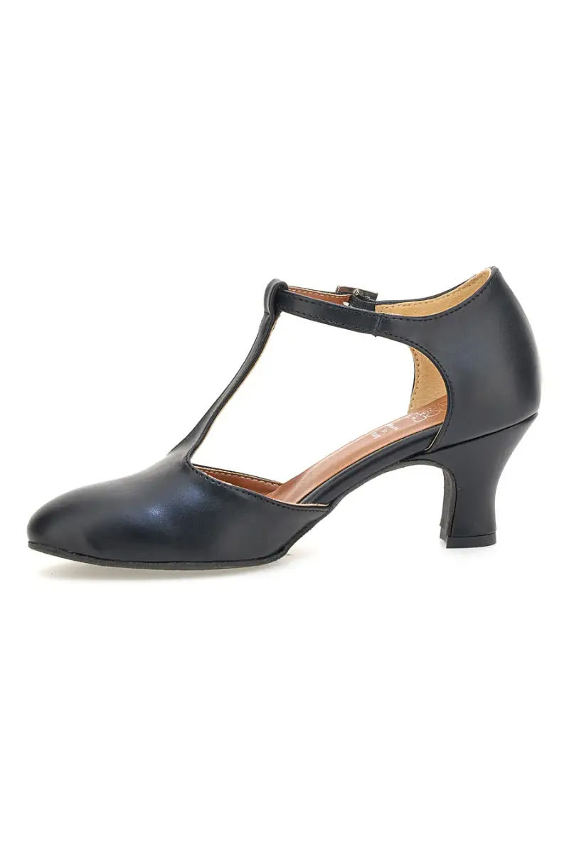 Scarpe da ballo nere con cinturino a T e tacco medio Mon Dieu Musique 212 [NERO] miniatura 4