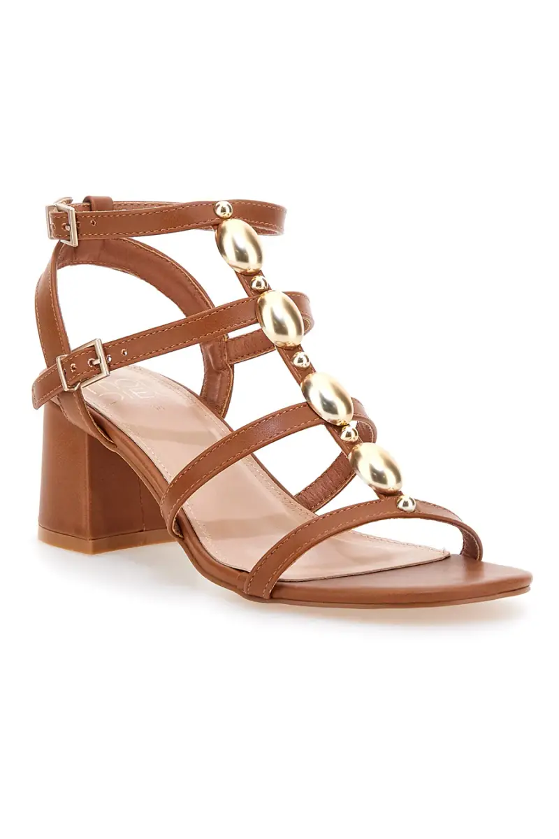 Sandali cuoio con pietre dorate e tacco largo Mon Dieu 1644 [MARRONE] miniatura 2