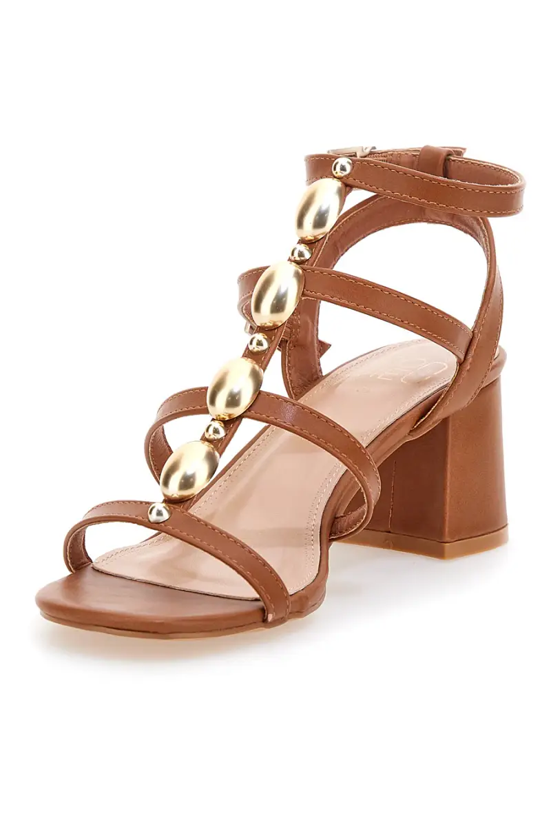 Sandali cuoio con pietre dorate e tacco largo Mon Dieu 1644 [MARRONE] miniatura 3