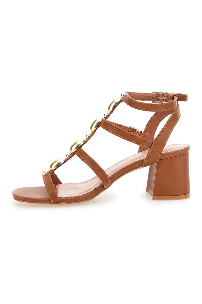 Sandali cuoio con pietre dorate e tacco largo Mon Dieu 1644 [MARRONE] miniatura 4