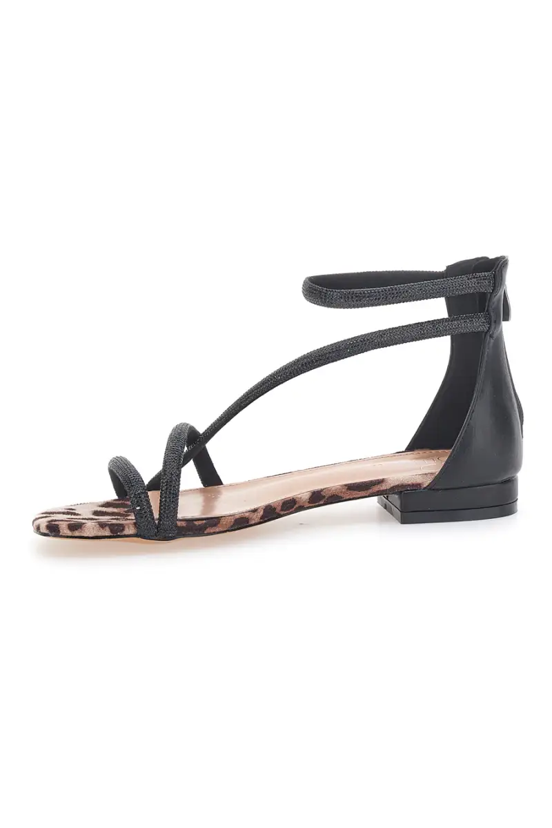 Sandali flat con fasce nere e stampa animalier Mon Dieu 696 [NERO] miniatura 4