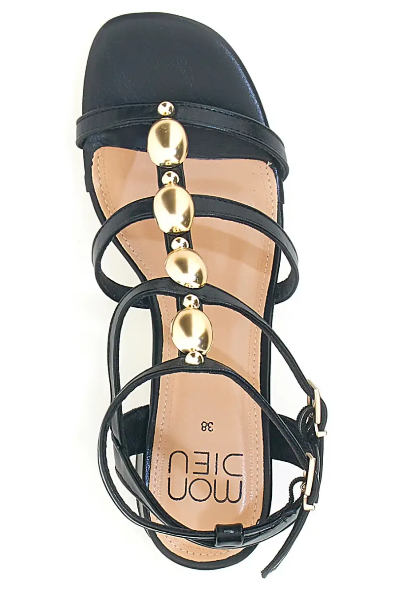 Sandali neri con pietre dorate e tacco largo Mon Dieu 1644 [NERO miniatura 3