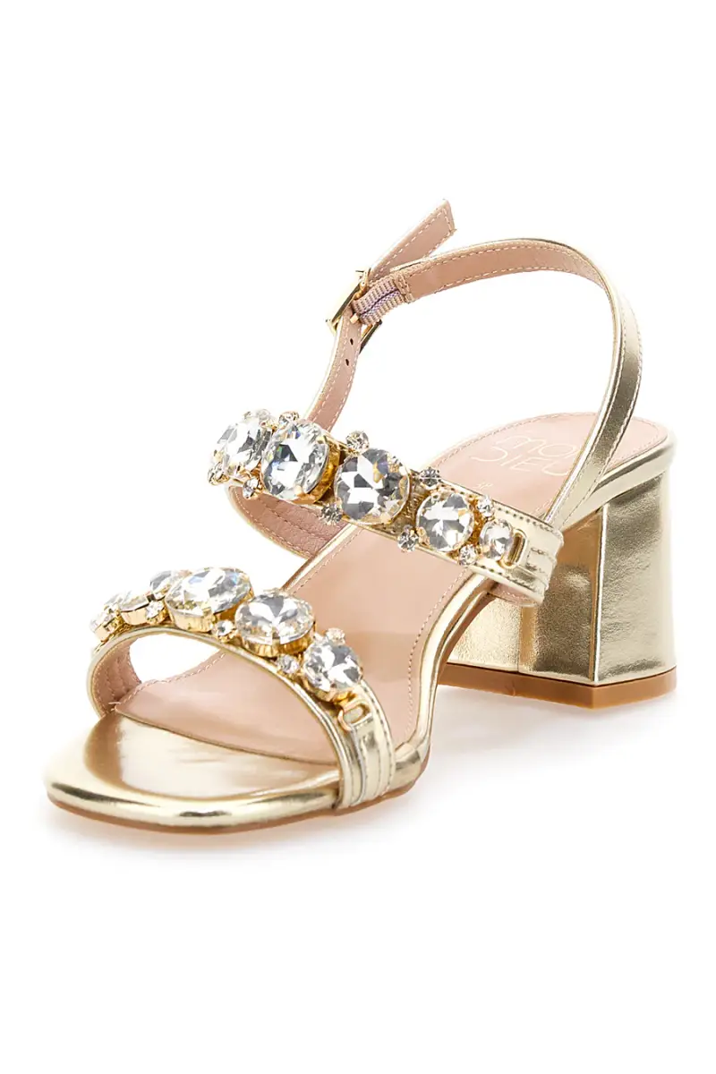 Sandali oro con pietre gioiello e tacco largo Mon Dieu 656 [PLATINO] miniatura 4