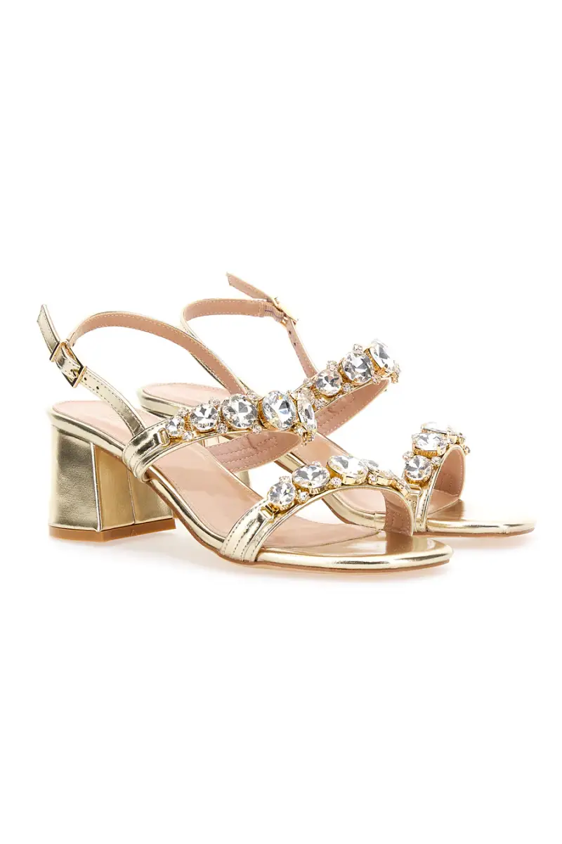 Sandali oro con pietre gioiello e tacco largo Mon Dieu 656 [PLATINO]