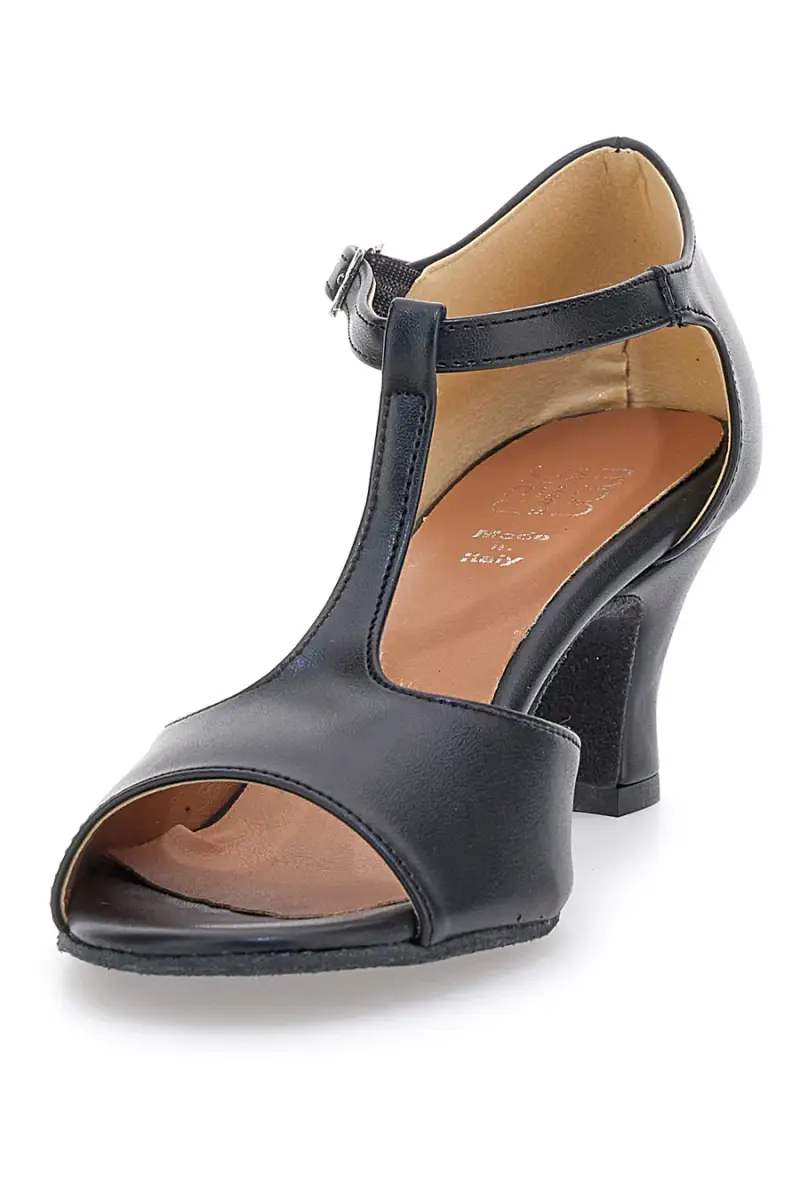 Scarpe da ballo nere open toe con cinturino a T e suola in pelle Mon dieu 117 [NERO] miniatura 4