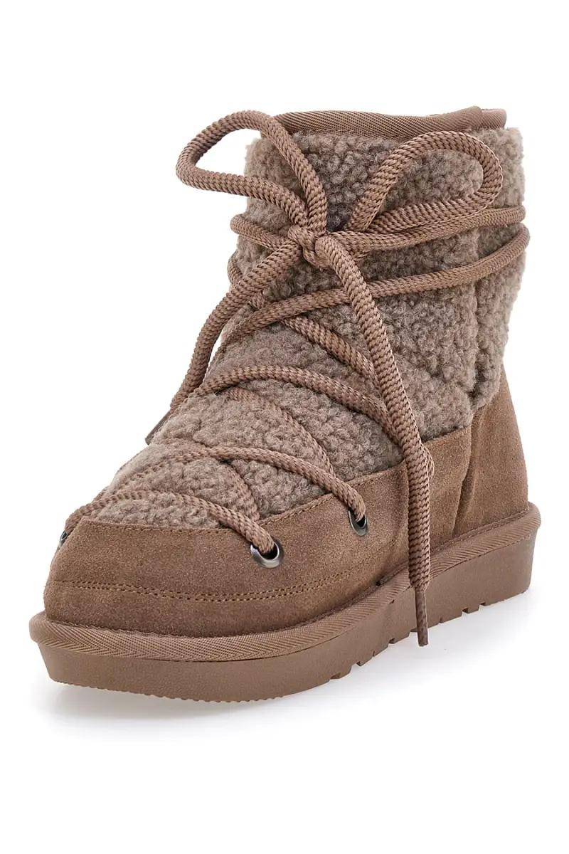 Stivaletti Doposci marroni con pelo e inserti in tessuto teddy e lacci Mon Dieu L1215 [TAUPE] miniatura 3