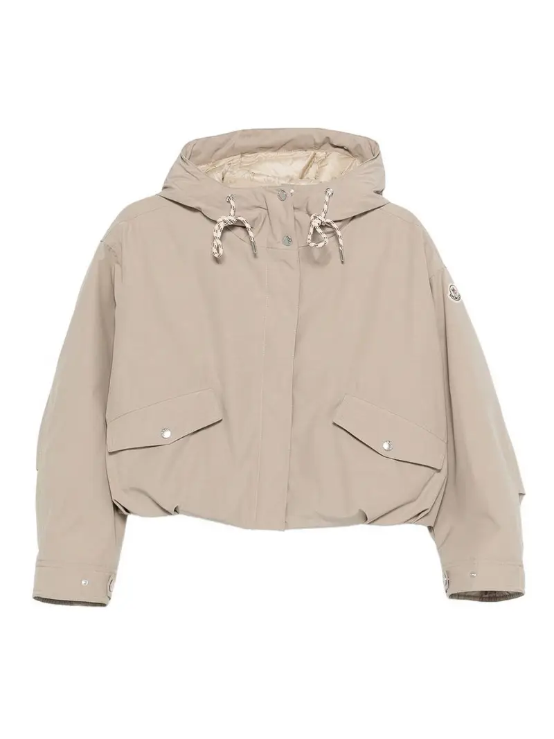 Giubbino Impermeabile Beige Con Cappuccio Grigio