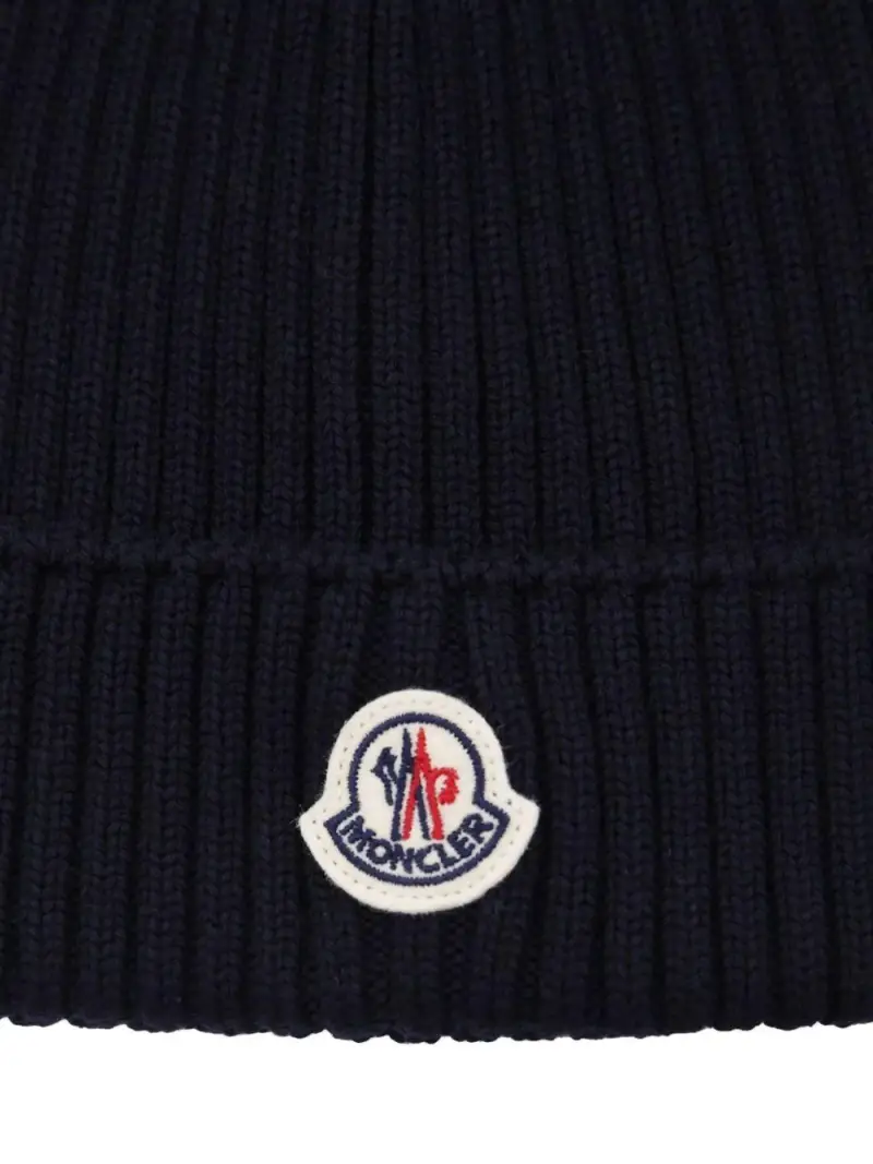Berretto Blu Navy in Lana a Coste con Logo miniatura 2