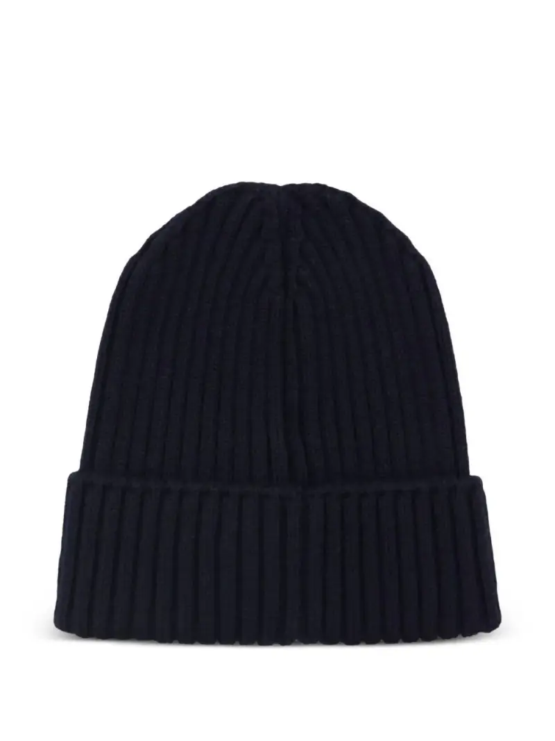 Berretto Blu Navy in Lana a Coste con Logo miniatura 3