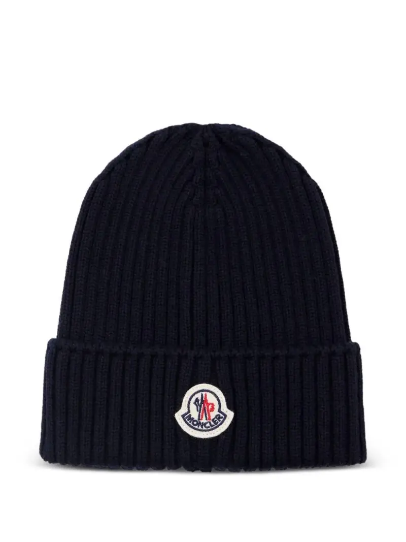 Berretto Blu Navy in Lana a Coste con Logo