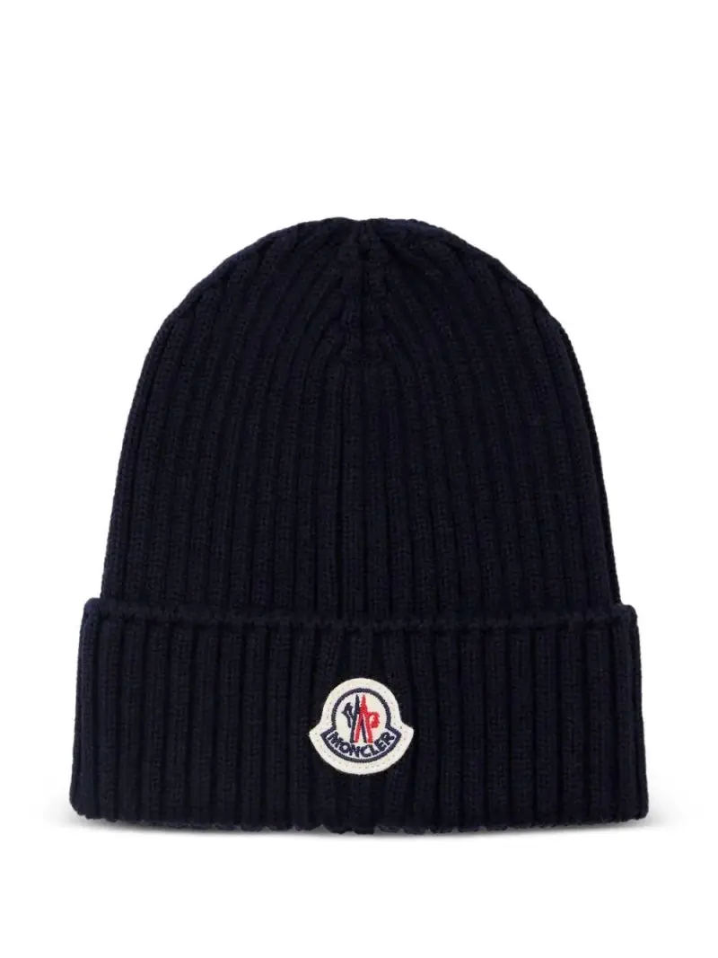 Berretto Blu Navy in Lana a Coste con Logo