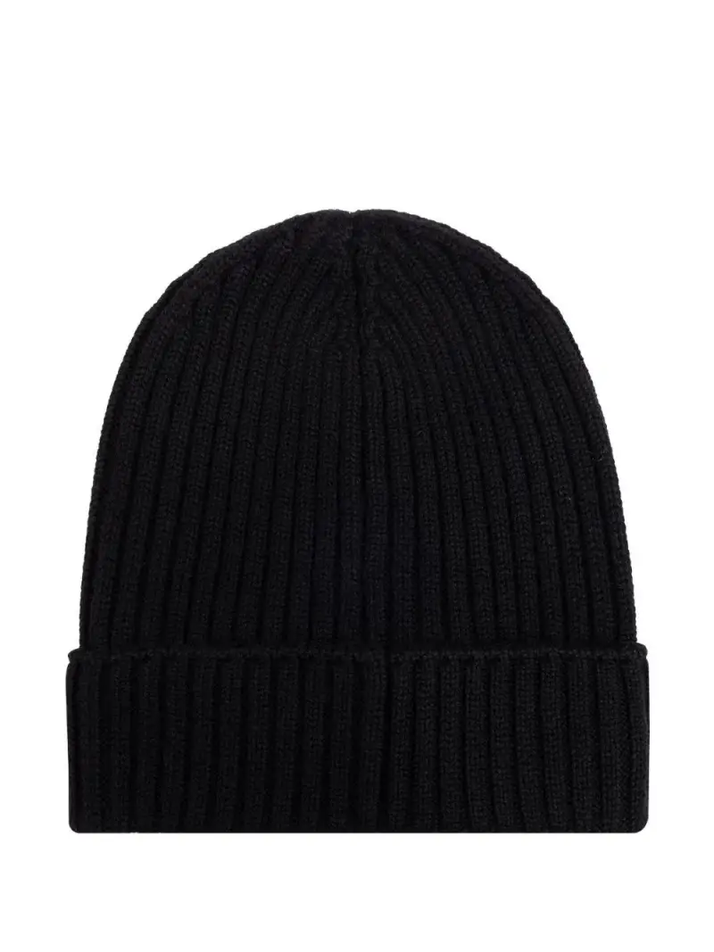 Berretto in Lana Merino Nero a Costine Nera miniatura 3