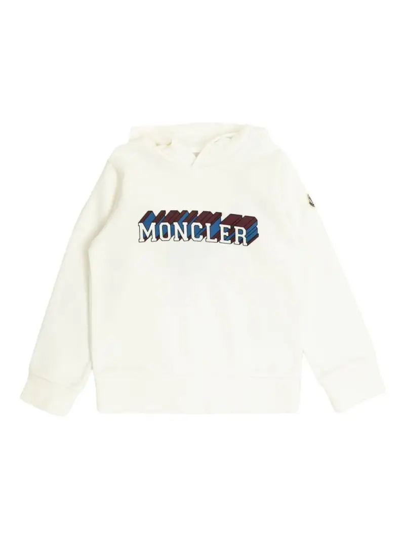 Felpa Bianca con Cappuccio e Motivo Logato